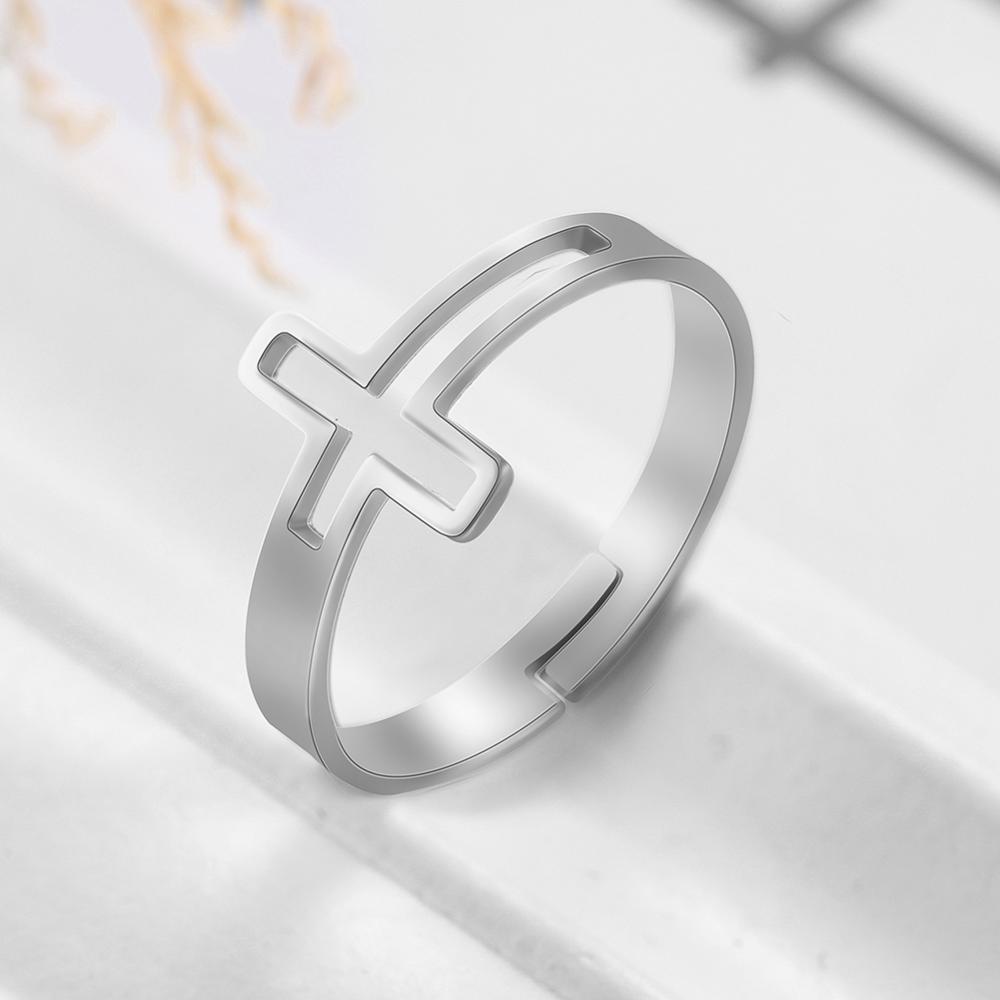 Adjustable Hollow Cross Ring Wedding Band Stainless Steel
