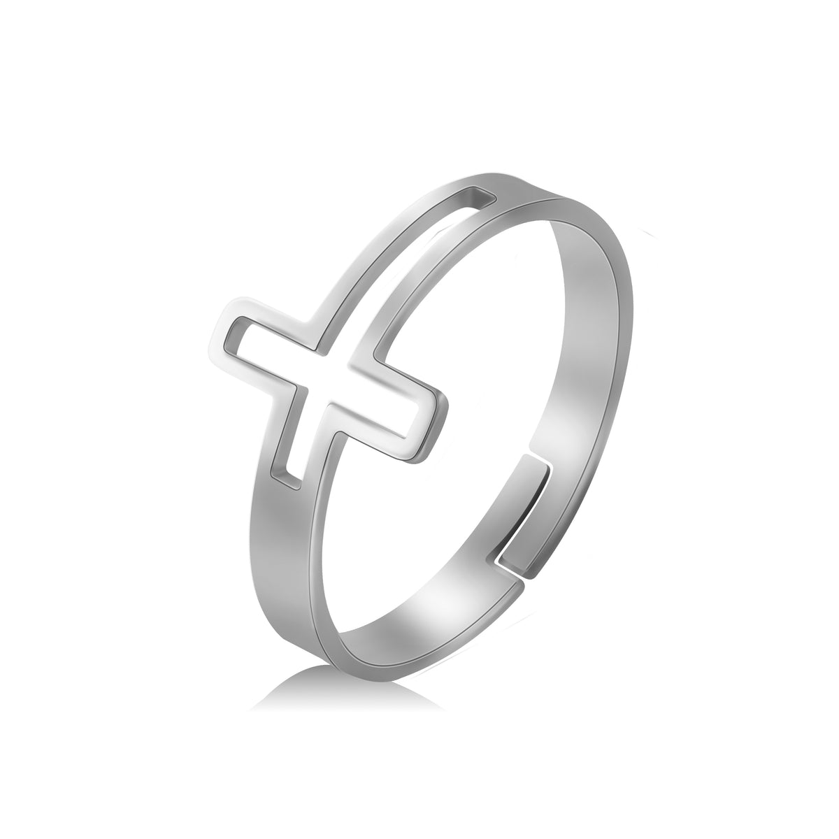 Adjustable Hollow Cross Ring Wedding Band Stainless Steel