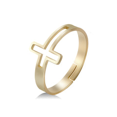 Adjustable Hollow Cross Ring Wedding Band Stainless Steel