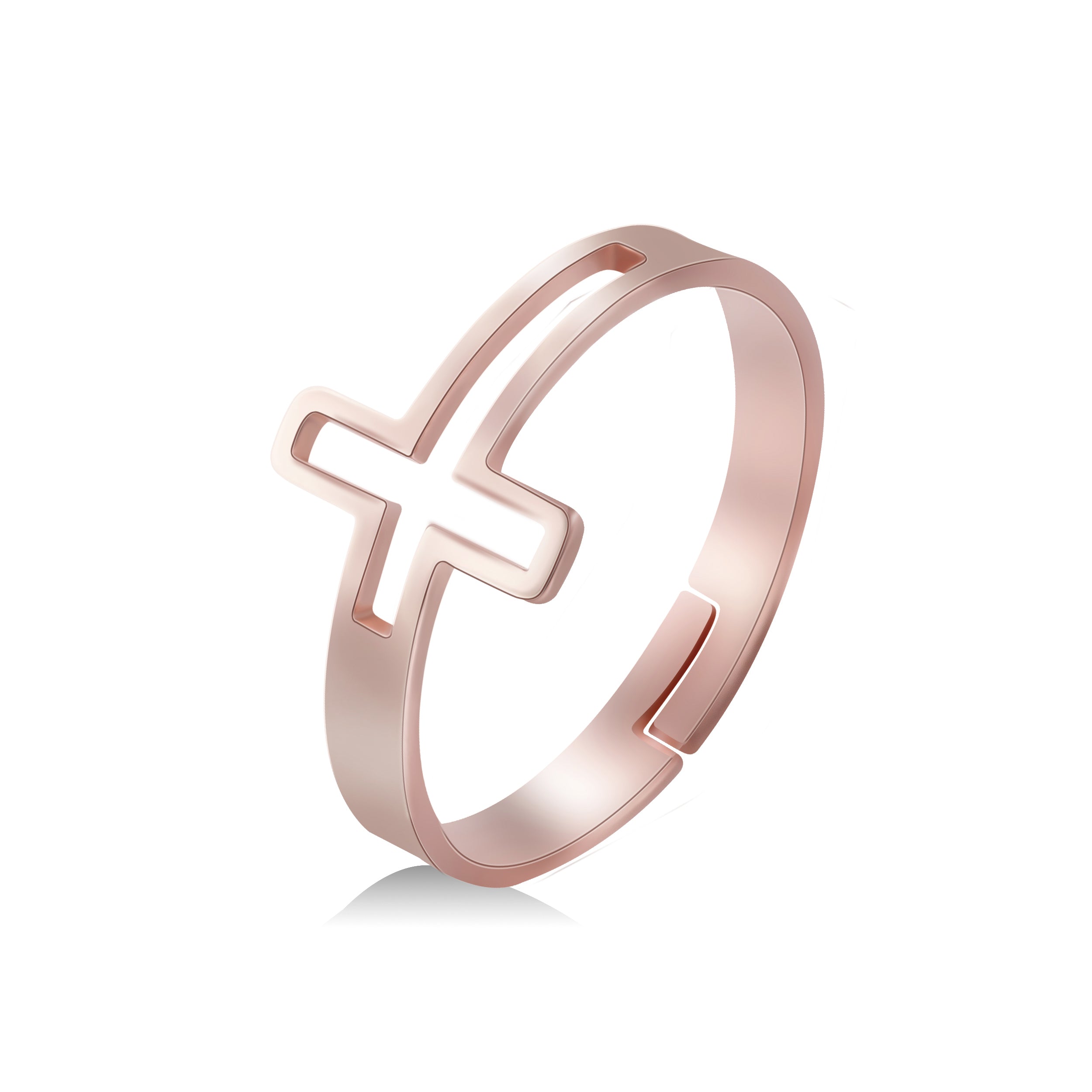 Adjustable Hollow Cross Ring Wedding Band Stainless Steel