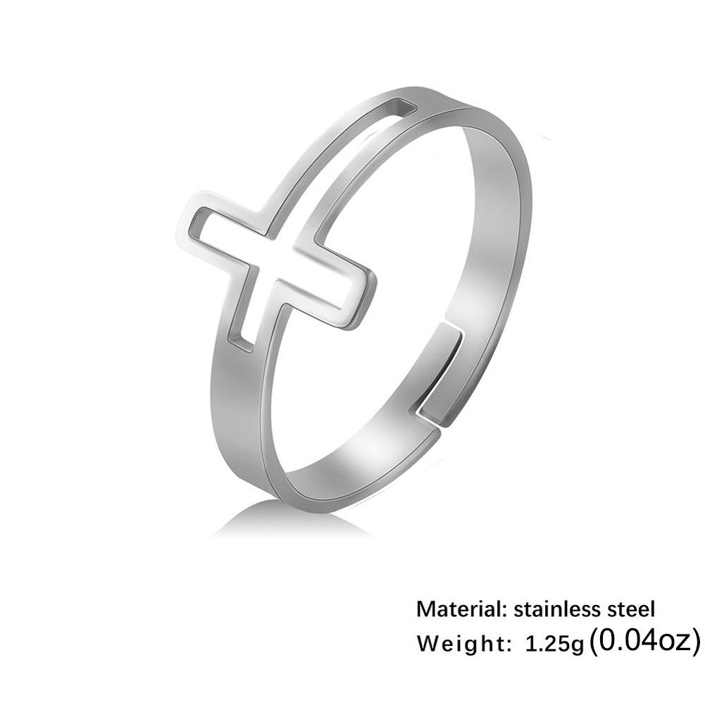 Adjustable Hollow Cross Ring Wedding Band Stainless Steel