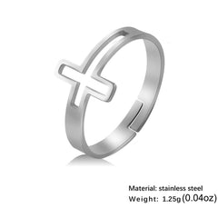 Adjustable Hollow Cross Ring Wedding Band Stainless Steel