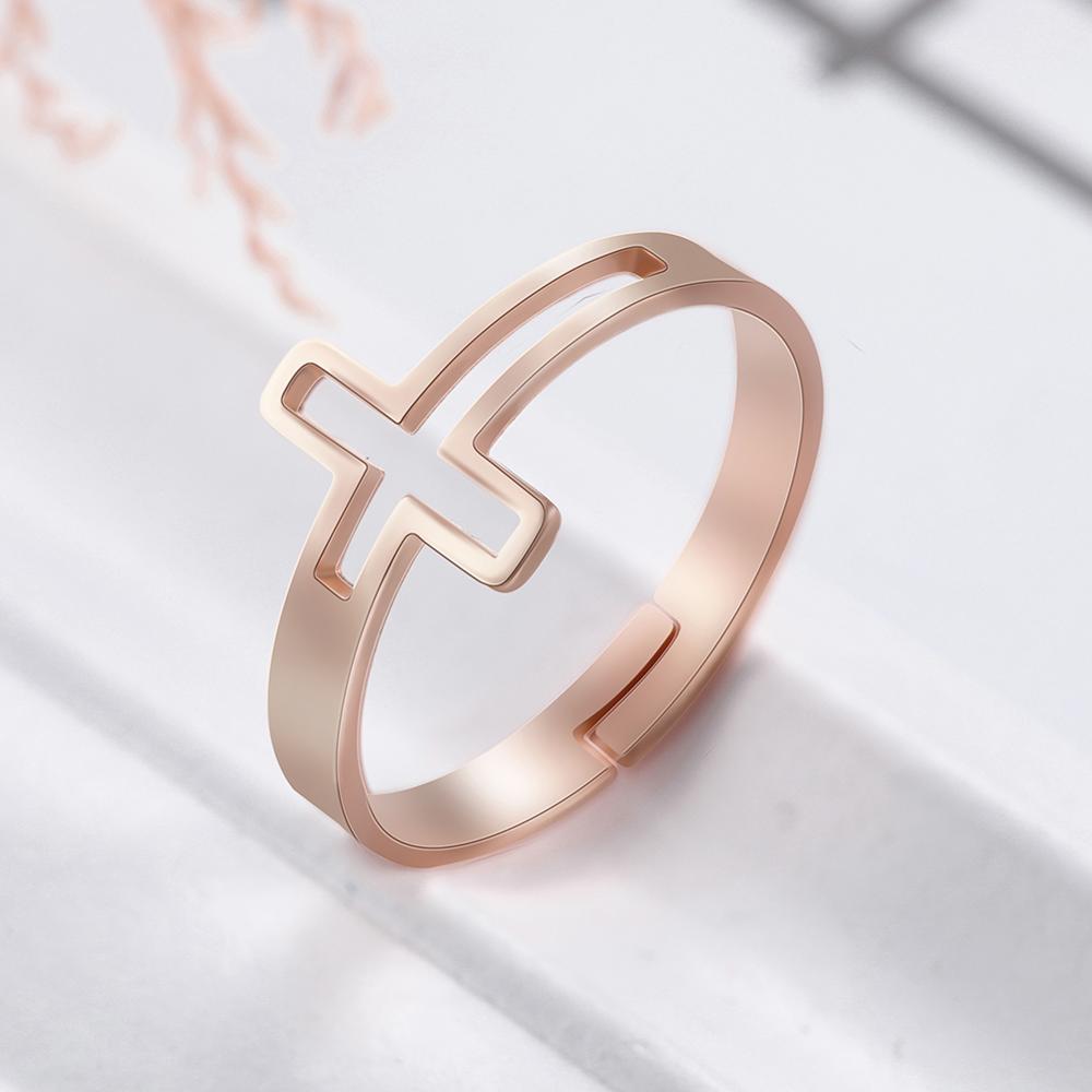Adjustable Hollow Cross Ring Wedding Band Stainless Steel