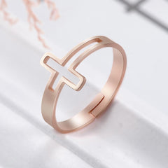 Adjustable Hollow Cross Ring Wedding Band Stainless Steel