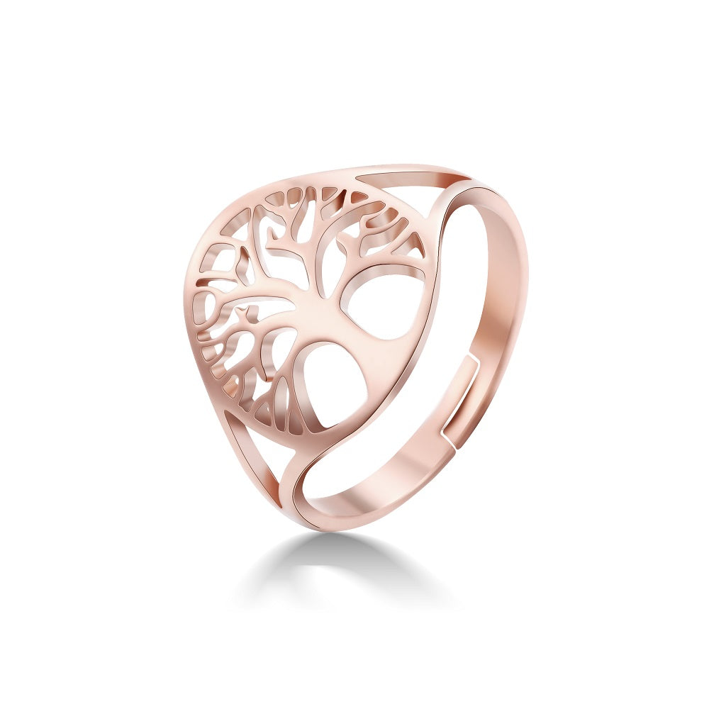Hollow Tree Of Life Ring Golden Stainless Steel Adjustable Rings