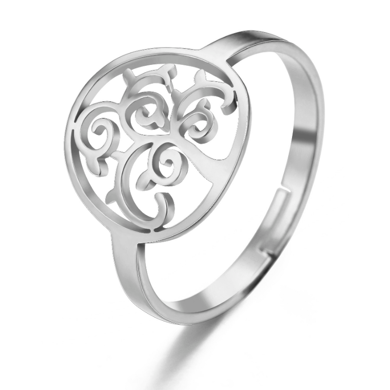 Hollow Tree Of Life Ring Golden Stainless Steel Adjustable Rings