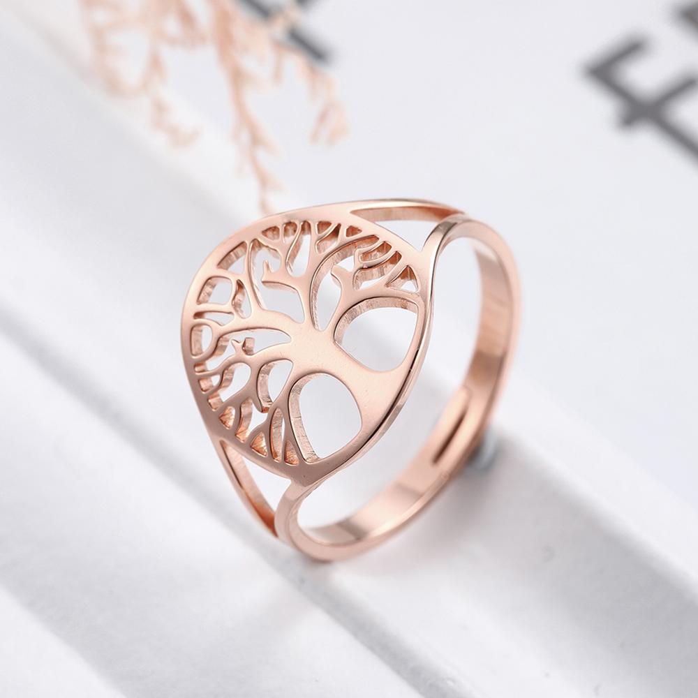 Hollow Tree Of Life Ring Golden Stainless Steel Adjustable Rings