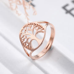 Hollow Tree Of Life Ring Golden Stainless Steel Adjustable Rings