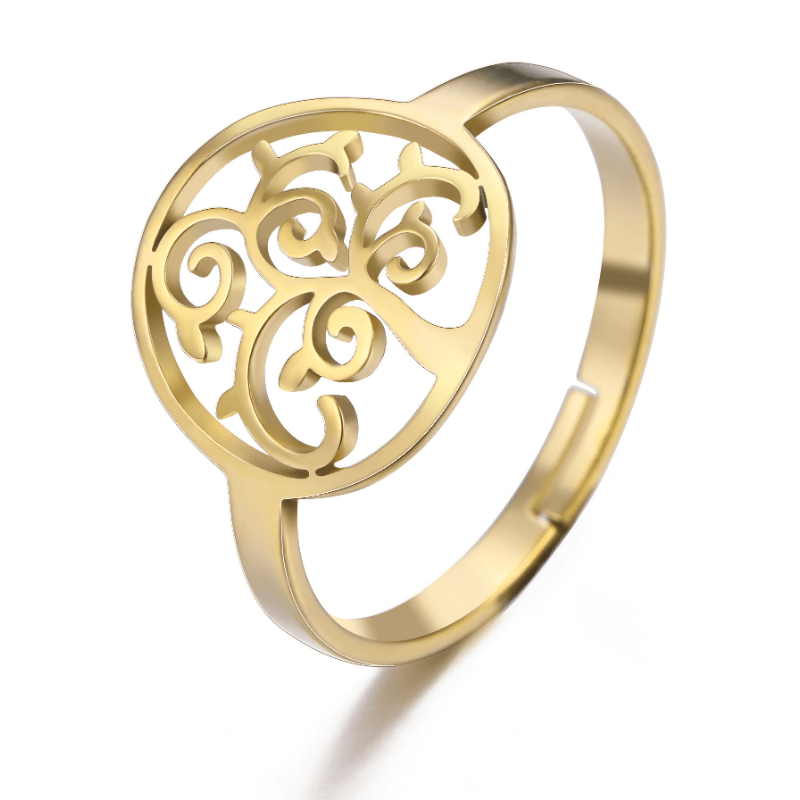 Hollow Tree Of Life Ring Golden Stainless Steel Adjustable Rings