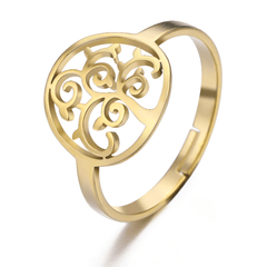 Hollow Tree Of Life Ring Golden Stainless Steel Adjustable Rings