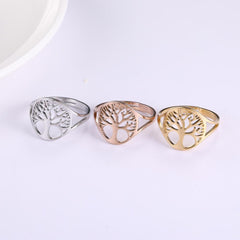 Hollow Tree Of Life Ring Golden Stainless Steel Adjustable Rings