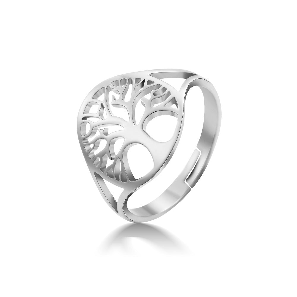 Hollow Tree Of Life Ring Golden Stainless Steel Adjustable Rings