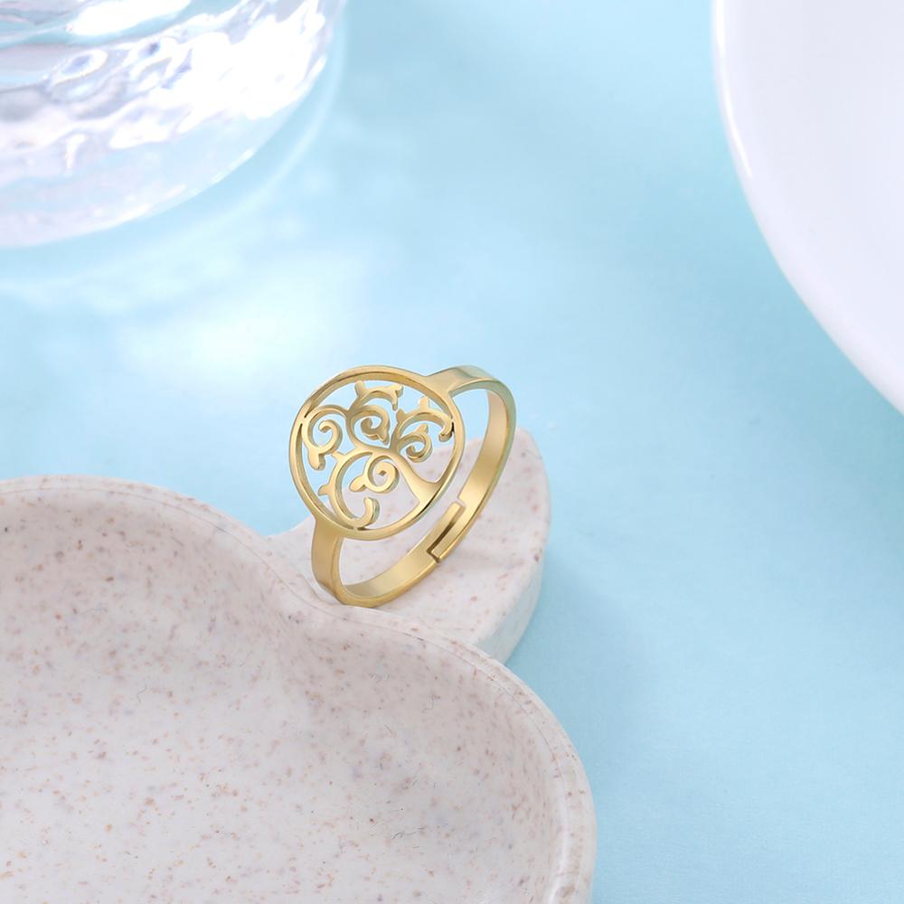 Hollow Tree Of Life Ring Golden Stainless Steel Adjustable Rings
