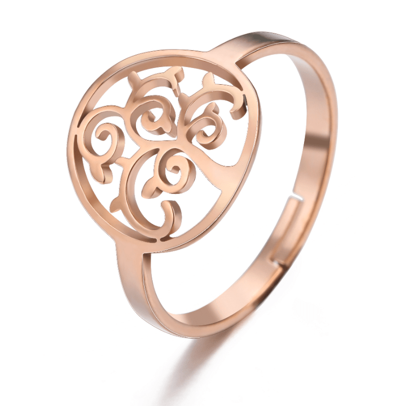 Hollow Tree Of Life Ring Golden Stainless Steel Adjustable Rings