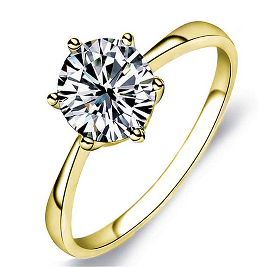 6 Prong Zircon Women's Ring Silver Plated Wedding Engagement Jewelry