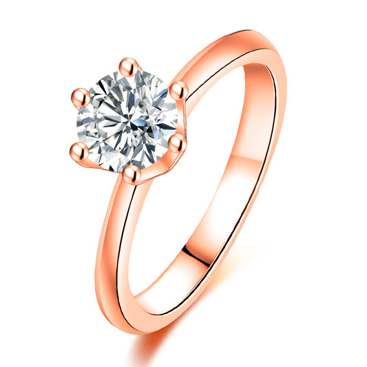 6 Prong Zircon Women's Ring Silver Plated Wedding Engagement Jewelry