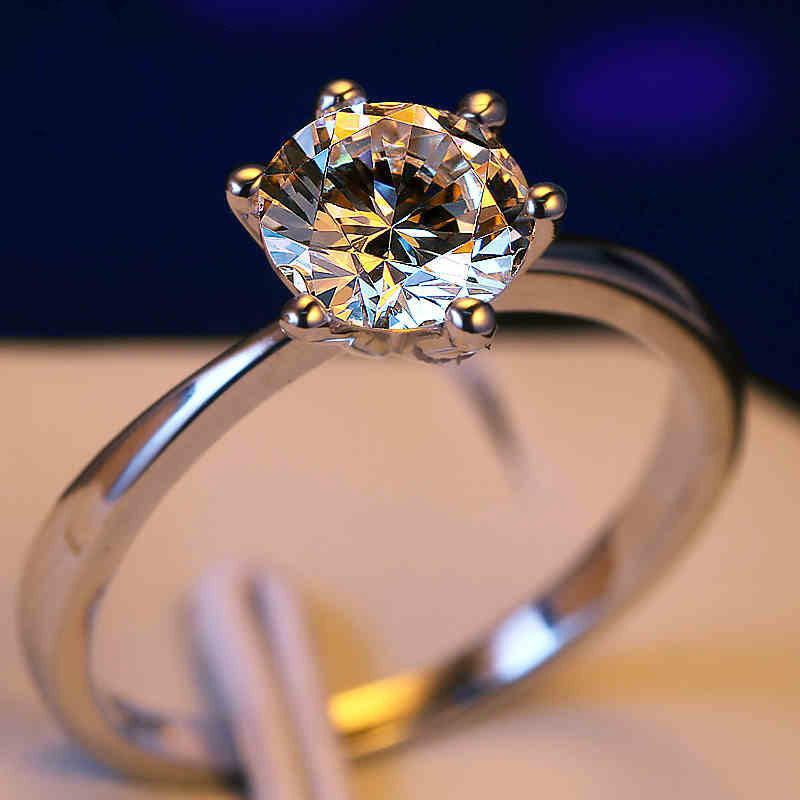 6 Prong Zircon Women's Ring Silver Plated Wedding Engagement Jewelry