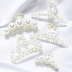 5pcs Faux Pearl Hair Claw Nonslip Hair Claw For Thick Long Hair Women Girls