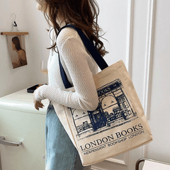 Canvas Shoulder Bag Large Capacity Zipper Shopping Bag