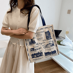 Canvas Shoulder Bag Large Capacity Zipper Shopping Bag