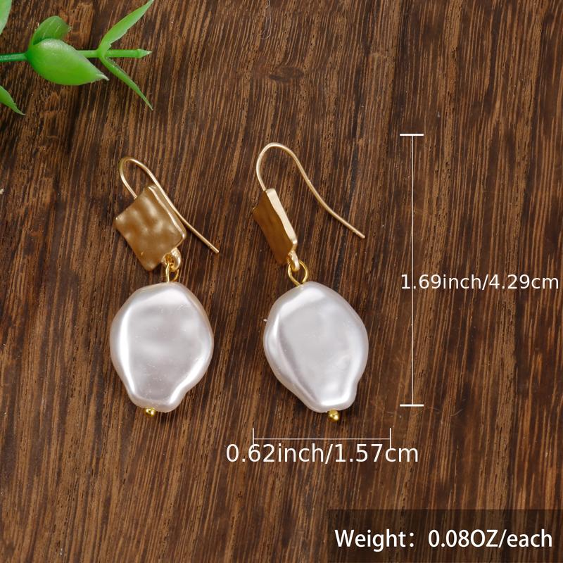 Flat Faux Pearls Drop Earrings 14K Plated Zinc Alloy Hook Earrings