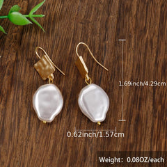 Flat Faux Pearls Drop Earrings 14K Plated Zinc Alloy Hook Earrings