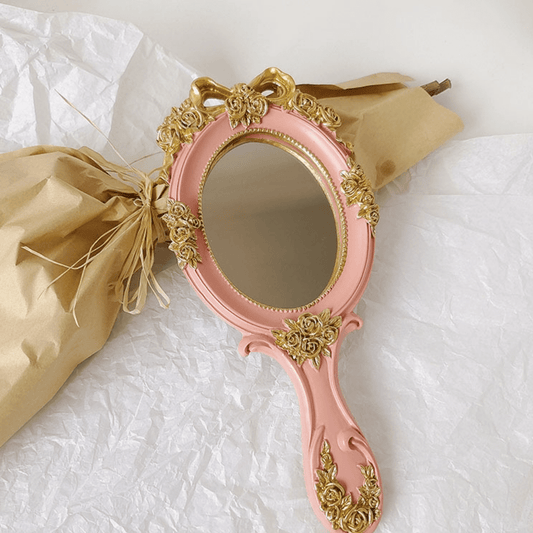 Handheld Mirror Vanity Makeup Mirror Travel Princess Metal Cosmetic Mirror