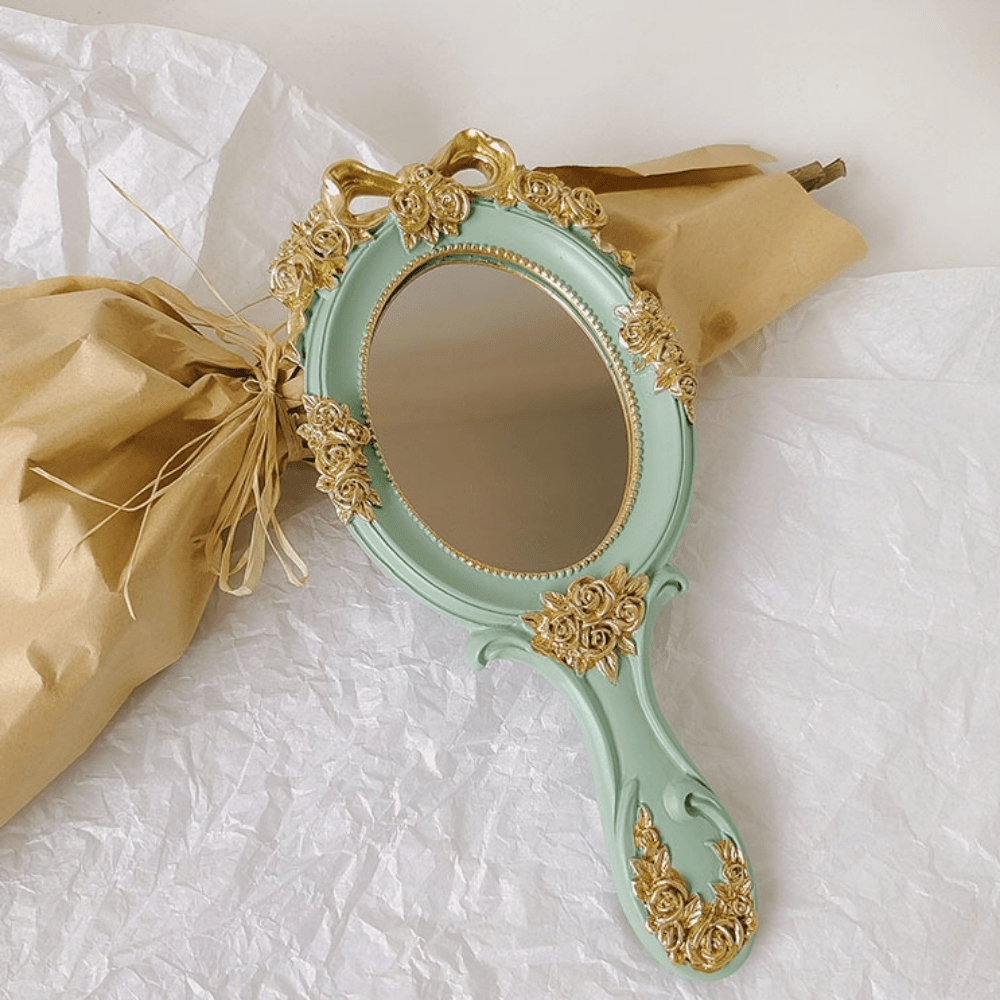 Handheld Mirror Vanity Makeup Mirror Travel Princess Metal Cosmetic Mirror