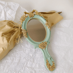 Handheld Mirror Vanity Makeup Mirror Travel Princess Metal Cosmetic Mirror