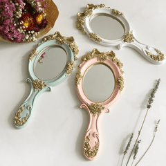 Handheld Mirror Vanity Makeup Mirror Travel Princess Metal Cosmetic Mirror