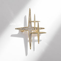 Golden Plated Cross Star Lapel Brooches Pins Corsage Scarf Clips