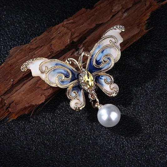 Vintage Butterfly Insect Brooch Pin Crystal Enamel Decoration
