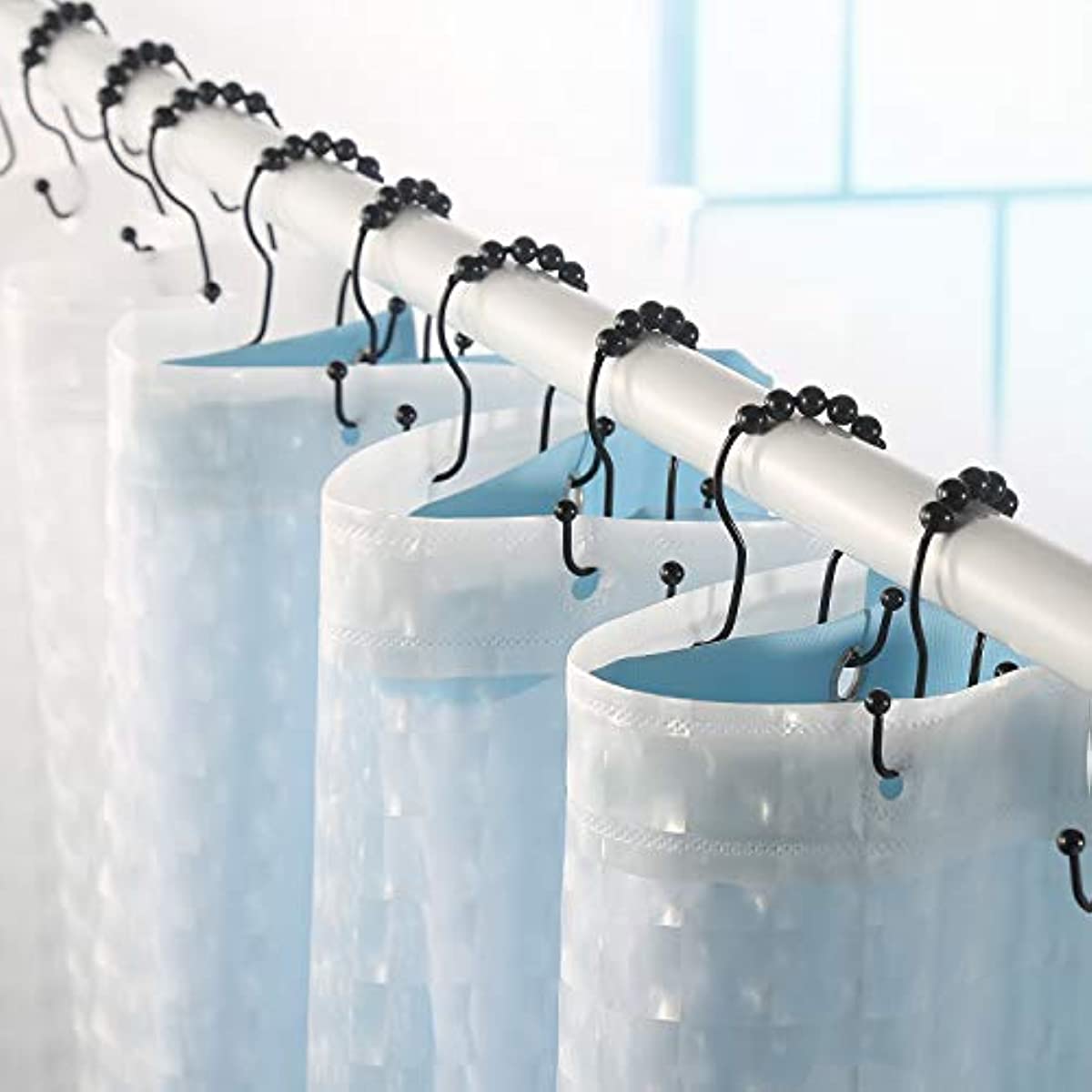 12pcs Stainless Steel Shower Curtain Rings Anti Drop Double Hooks