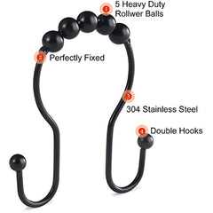 12pcs Stainless Steel Shower Curtain Rings Anti Drop Double Hooks