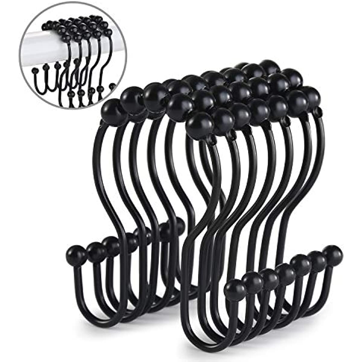 12pcs Stainless Steel Shower Curtain Rings Anti Drop Double Hooks
