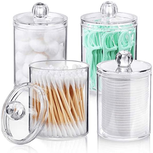 Qtips Holder Dispenser Clear Plastic Apothecary Jar for Bathroom Storage