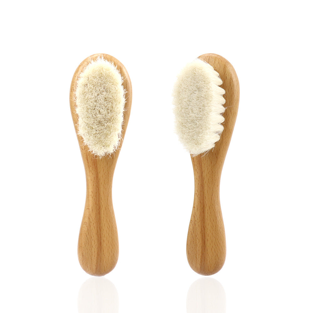 Wooden Handle Hair Brush Soft Wool Bristles Head Massager Comb