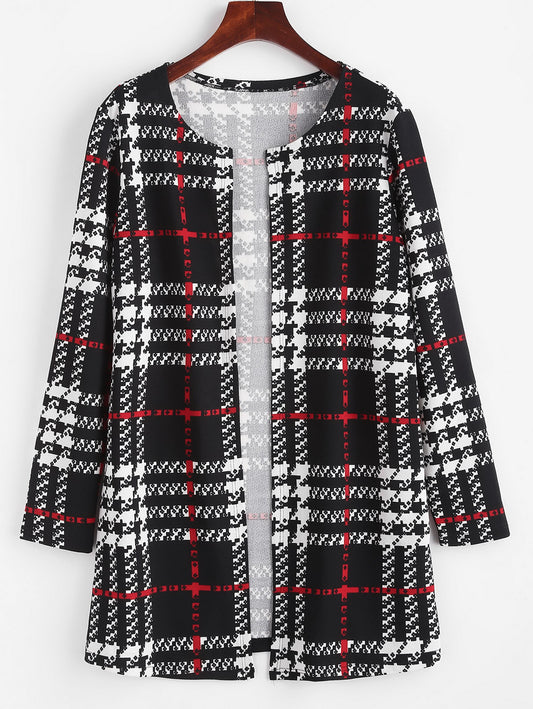 Ethnic Tribal Print Jacket Crew Neck Long Sleeve Loose Outerwear