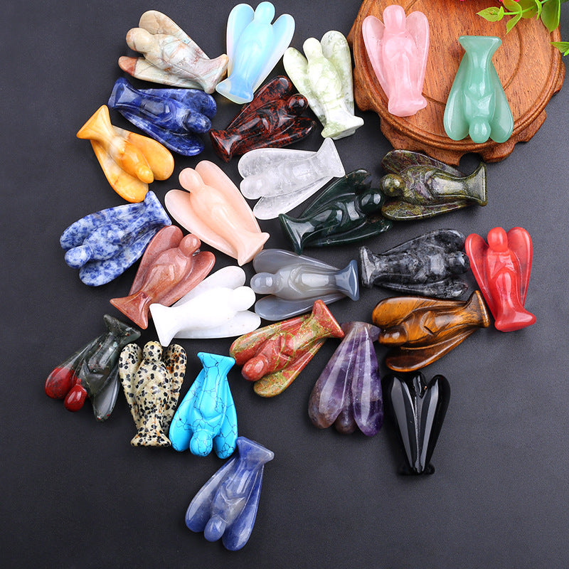3 Natural Healing Crystal Angel Hand Carved Figurine Skull Gift