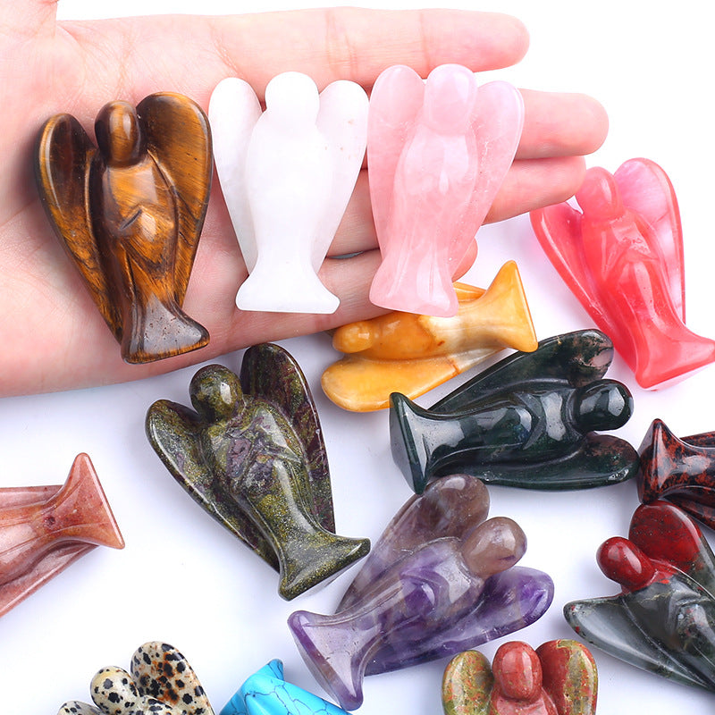 3 Natural Healing Crystal Angel Hand Carved Figurine Skull Gift