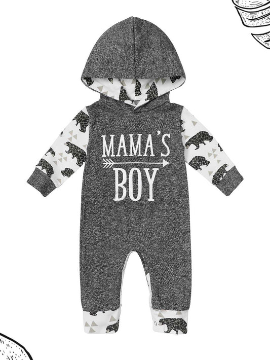 Baby Boys Casual Mama s Boy Hooded Romper Jumpsuit
