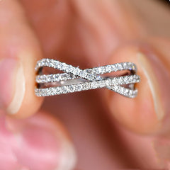 925 Silver Plated Women's Ring Cubic Zirconia Cross Wedding Ring