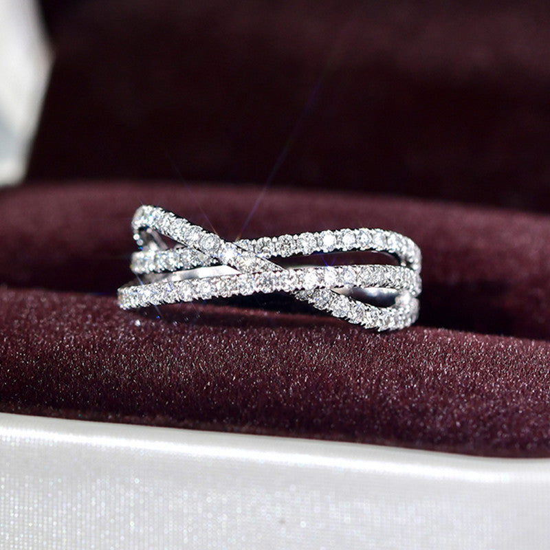925 Silver Plated Women's Ring Cubic Zirconia Cross Wedding Ring