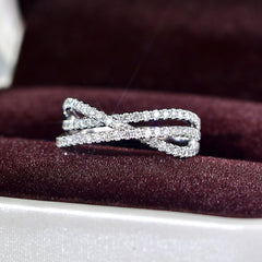 925 Silver Plated Women's Ring Cubic Zirconia Cross Wedding Ring