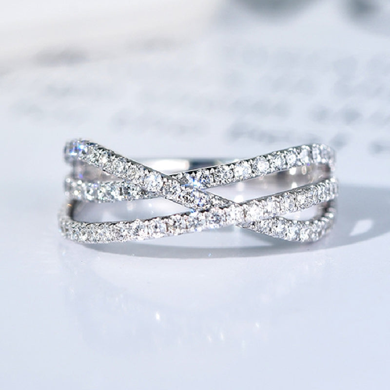 925 Silver Plated Women's Ring Cubic Zirconia Cross Wedding Ring