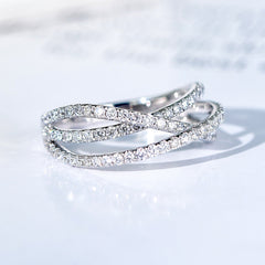 925 Silver Plated Women's Ring Cubic Zirconia Cross Wedding Ring