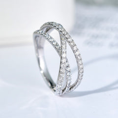925 Silver Plated Women's Ring Cubic Zirconia Cross Wedding Ring