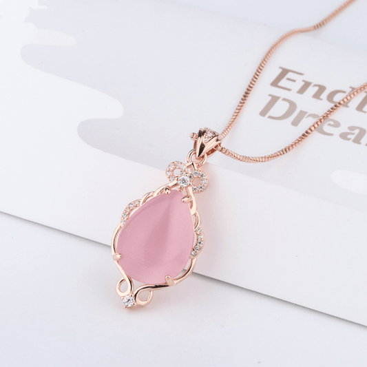 Pink Crystal Rose Quartz Pendant Necklace for Girls