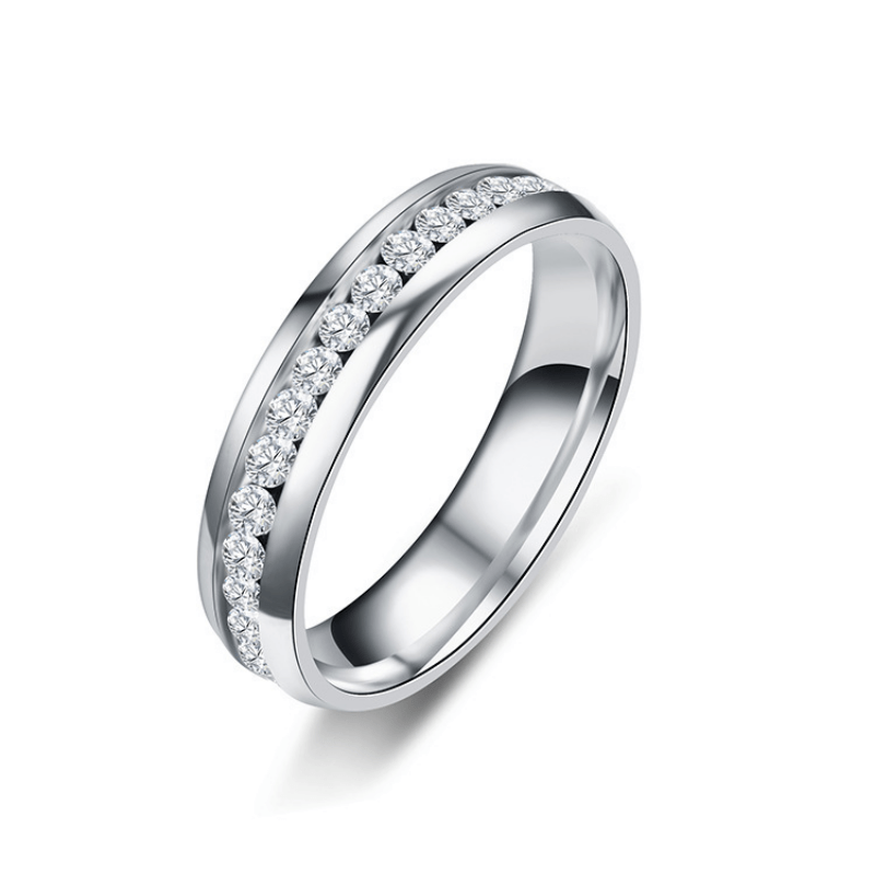 6mm Stainless Steel Zircon Ring Couple Wedding Engagement Gift