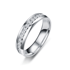 6mm Stainless Steel Zircon Ring Couple Wedding Engagement Gift
